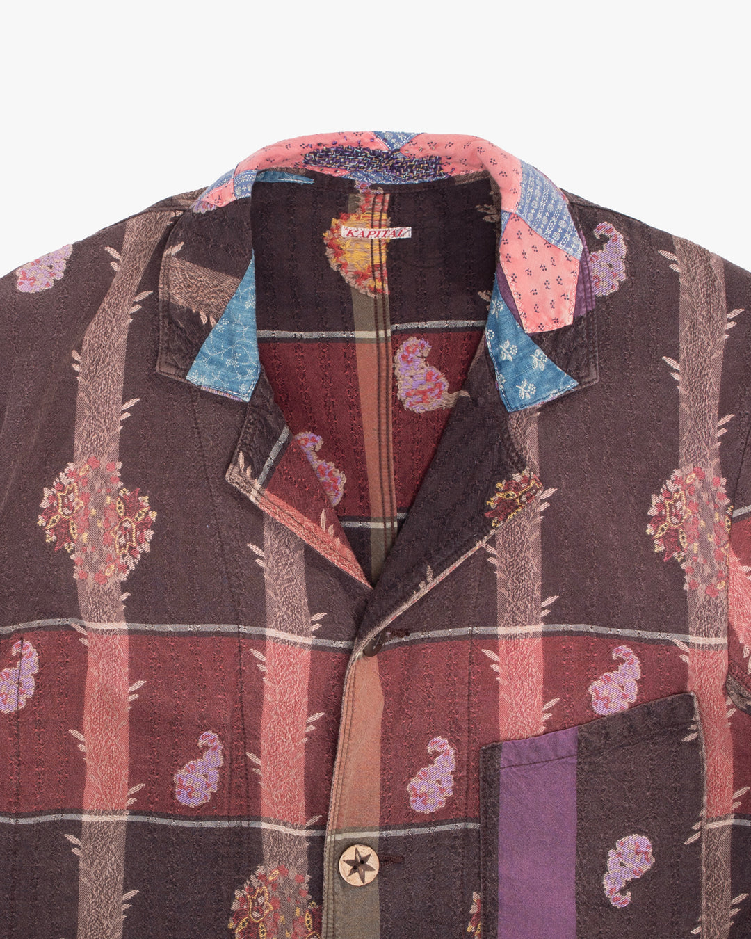 Japanese Repro Shirt, M, Kapital, Striped Red and Brown with Paisley Details