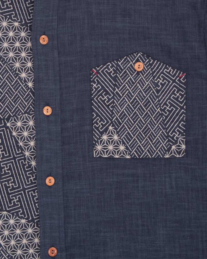 Kiriko Original Button-Up Shirt, Long Sleeve, Indigo Split Small Multi