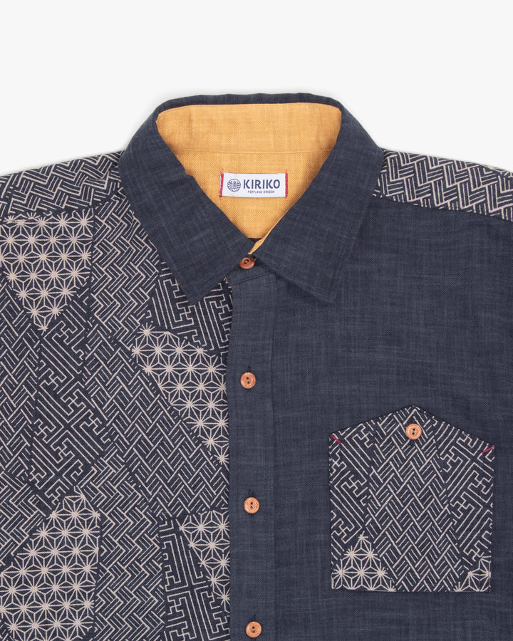 Kiriko Original Button-Up Shirt, Long Sleeve, Indigo Split Small Multi
