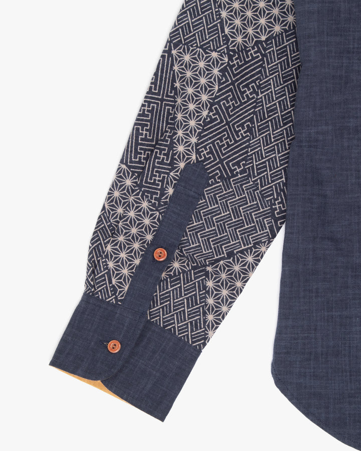 Kiriko Original Button-Up Shirt, Long Sleeve, Indigo Split Small Multi