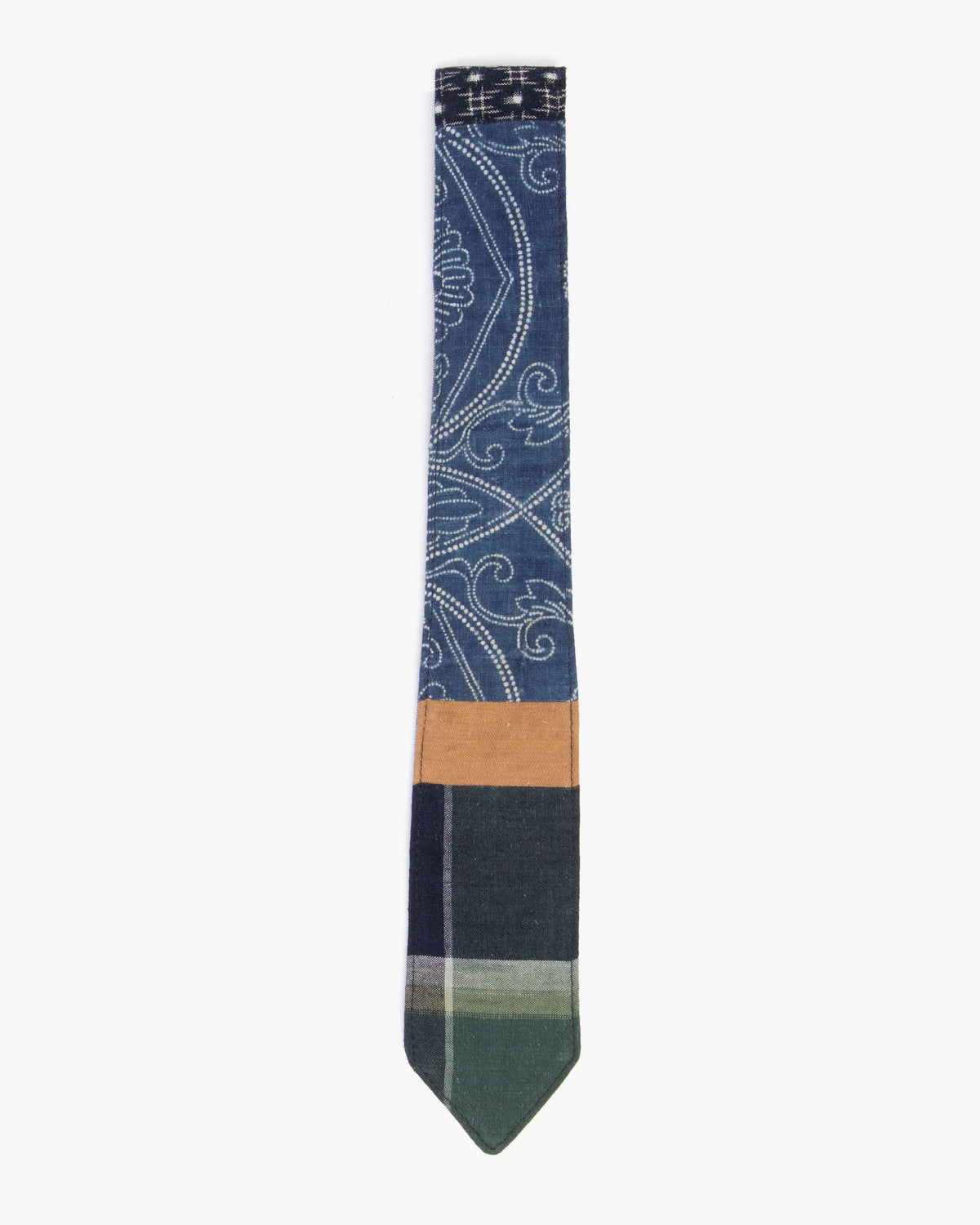Kiriko Original Tie, Boro, Vintage Indigo Floral and Gold and Green Plaid