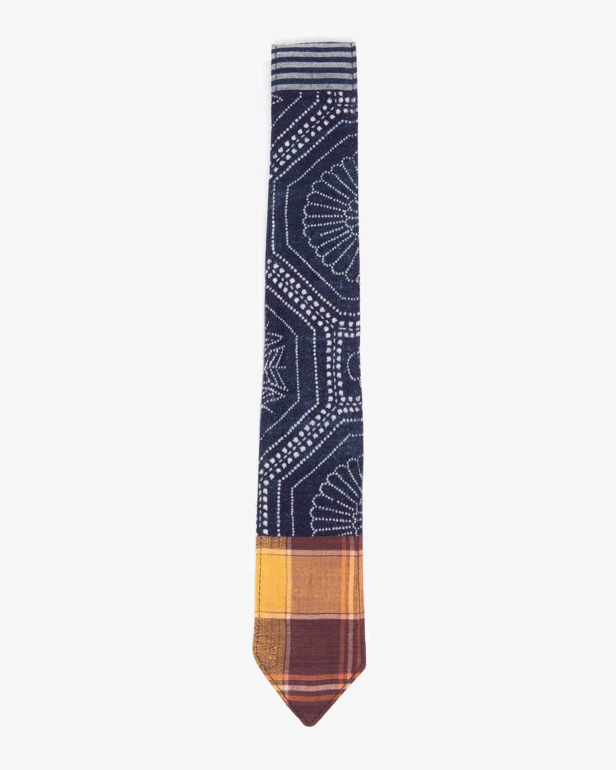Kiriko Original Tie, Boro, Vintage Indigo Floral and Yellow and Burgundy Plaid
