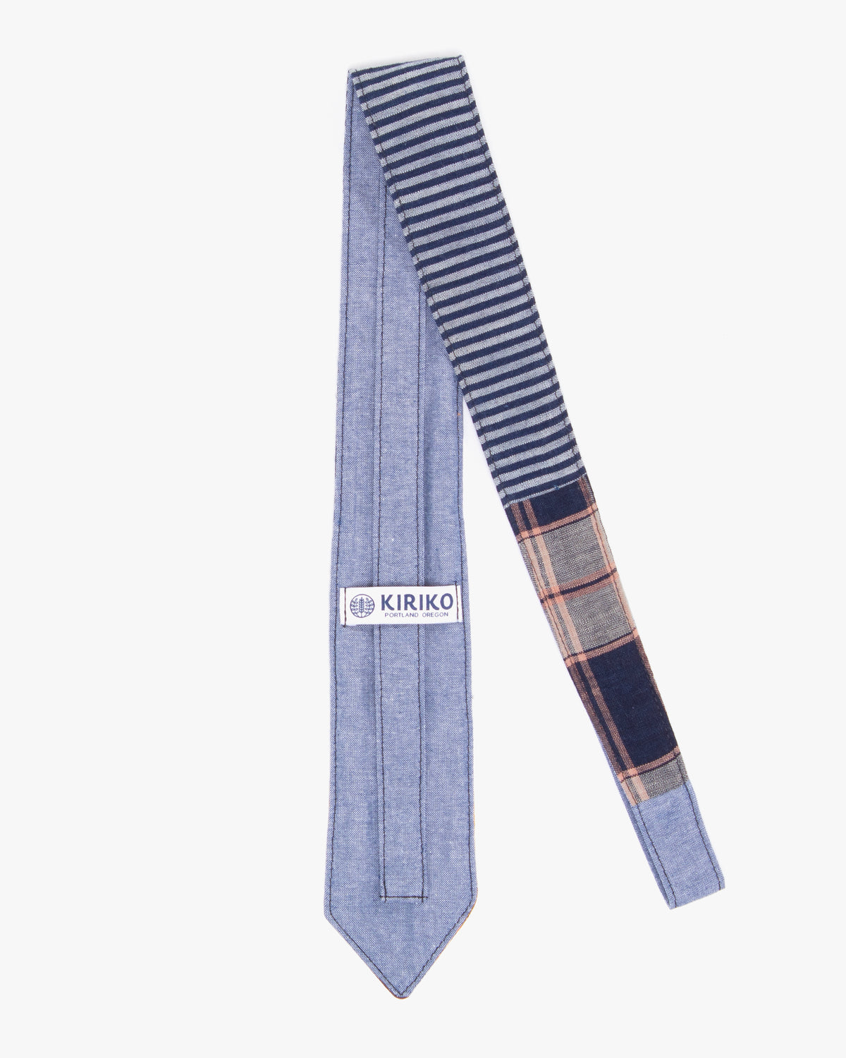 Kiriko Original Tie, Boro, Vintage Indigo Floral and Yellow and Burgundy Plaid