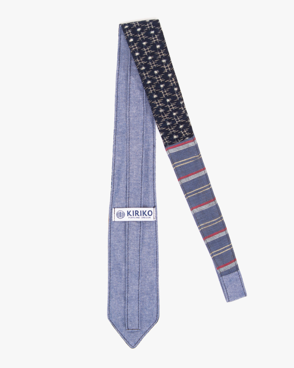 Kiriko Original Tie, Boro, Vintage Indigo Floral and Gold and Green Plaid
