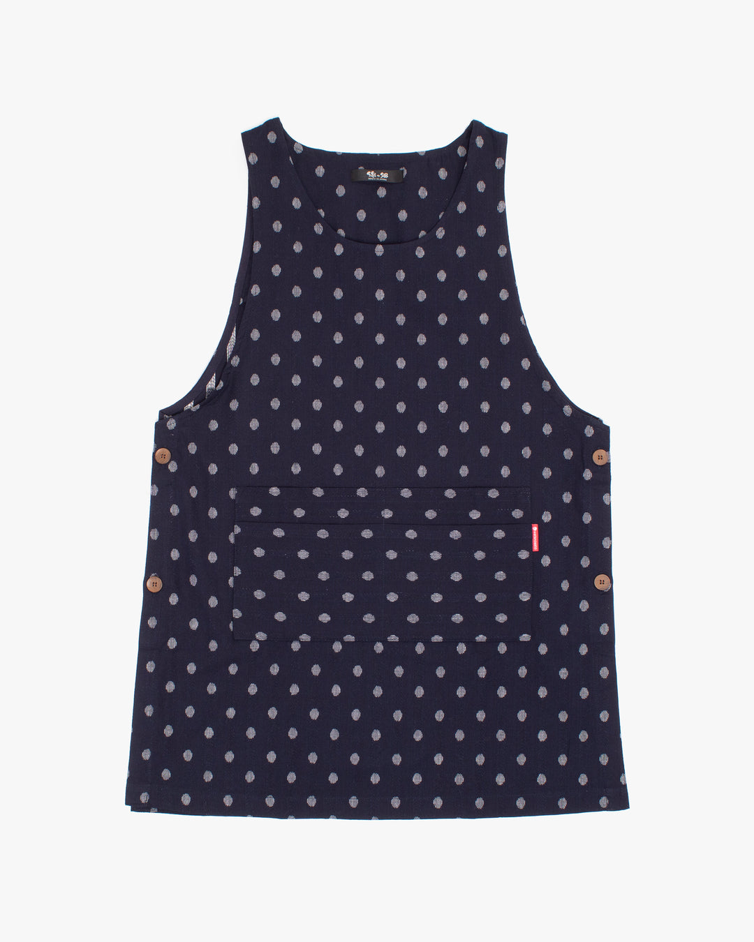 ToK Japanese Apron, Button Up Side, Indigo with Medium White Dots