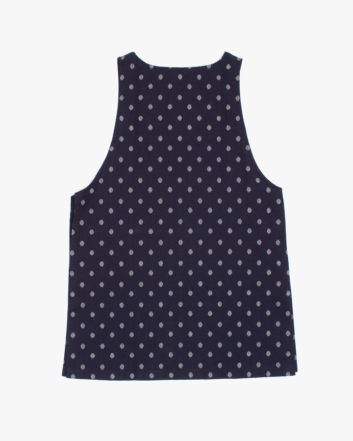 ToK Japanese Apron, Button Up Side, Indigo with Medium White Dots