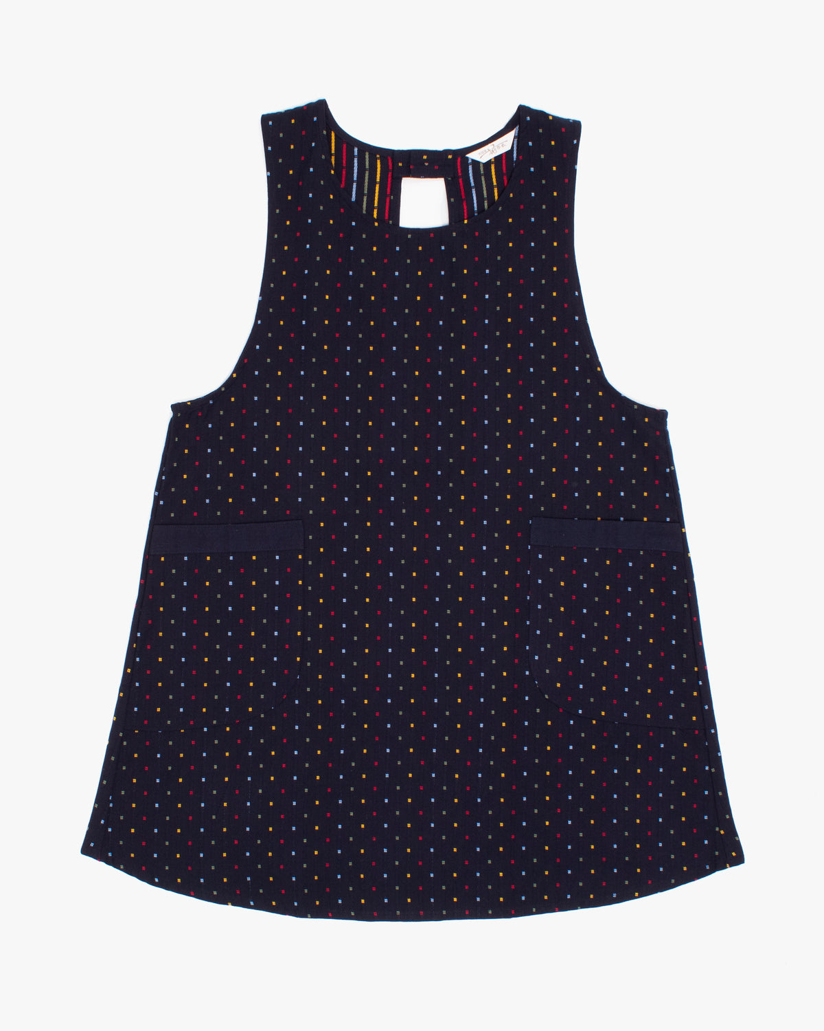 ToK Japanese Apron, Indigo Pockets, Indigo with Red, Yellow, Blue, Green
