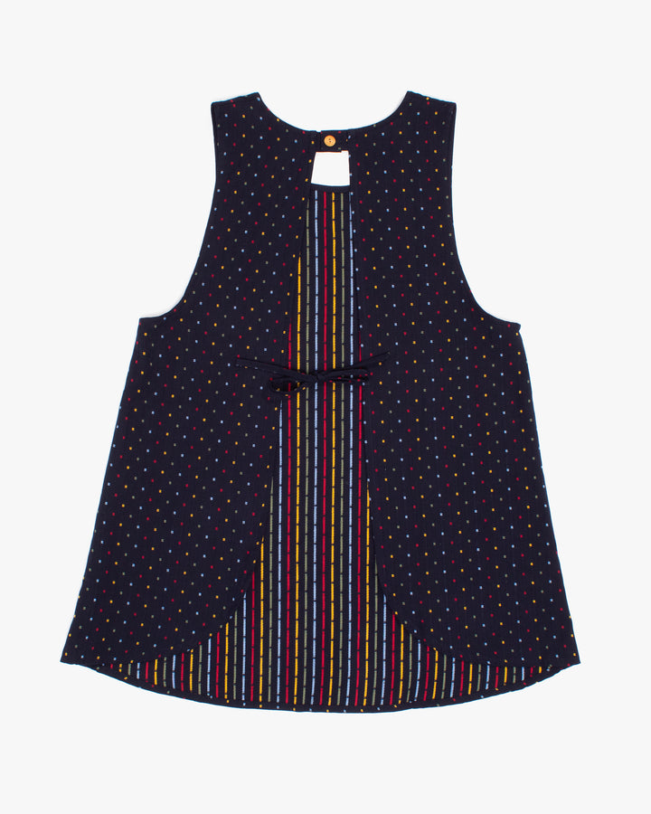 ToK Japanese Apron, Indigo Pockets, Indigo with Red, Yellow, Blue, Green