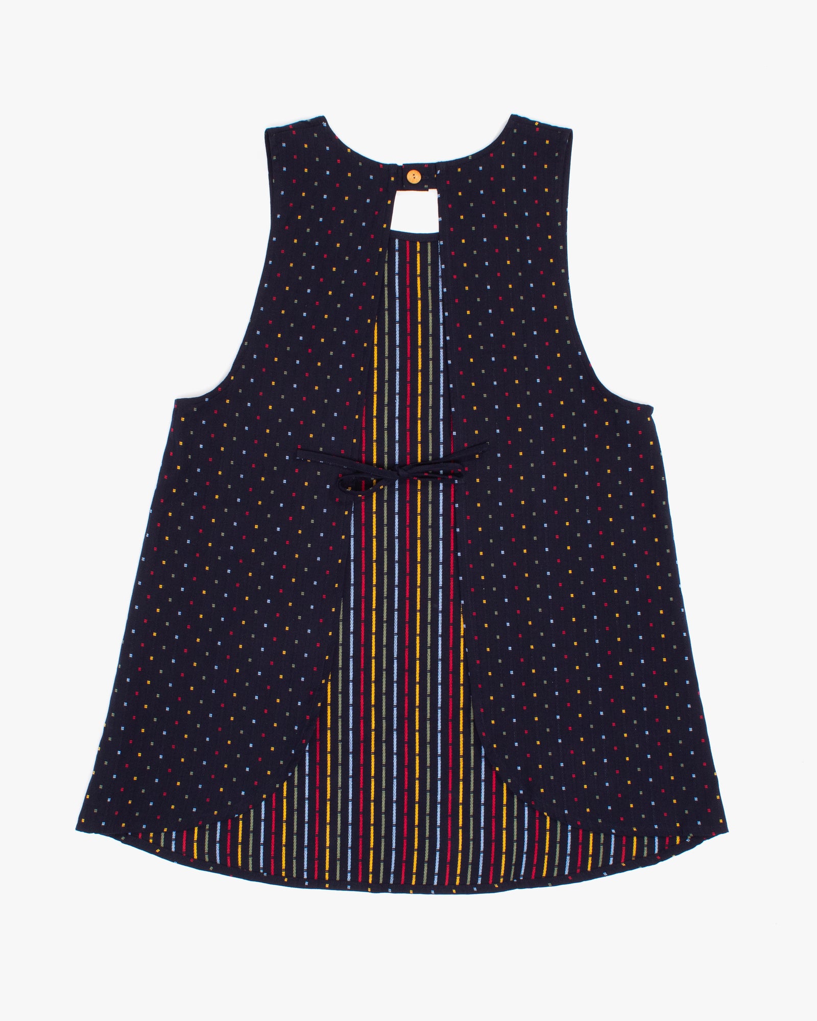 ToK Japanese Apron, Indigo Pockets, Indigo with Red, Yellow, Blue, Green
