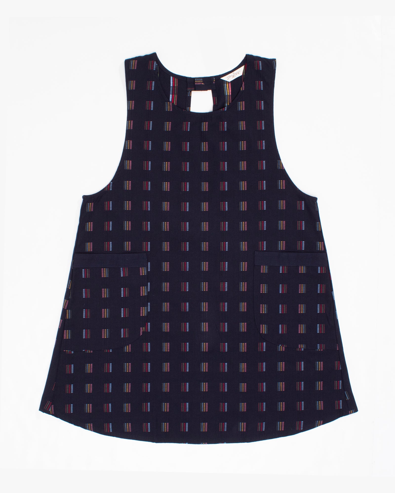 ToK Japanese Apron, Indigo Pockets, Indigo with Multi Color Squares
