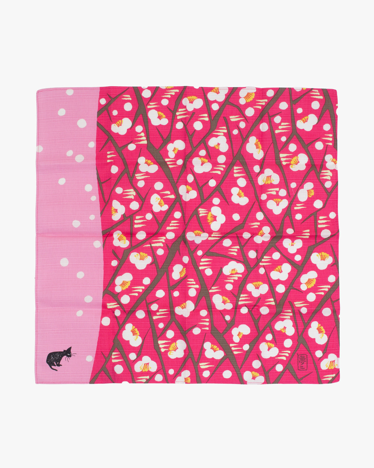 Modern Furoshiki, Musubi, Yumeji Takehisa, Japanese Apricot and Cat, Pink, 19 x 19