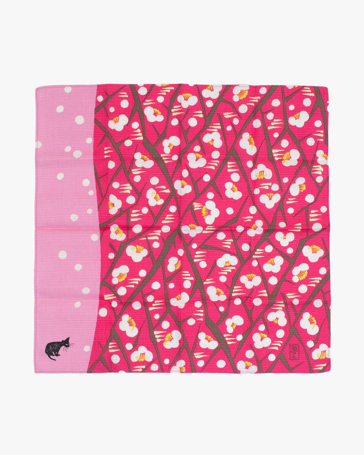 Modern Furoshiki, Musubi, Yumeji Takehisa, Japanese Apricot and Cat, Pink, 19 x 19