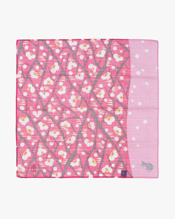 Modern Furoshiki, Musubi, Yumeji Takehisa, Japanese Apricot and Cat, Pink, 19 x 19