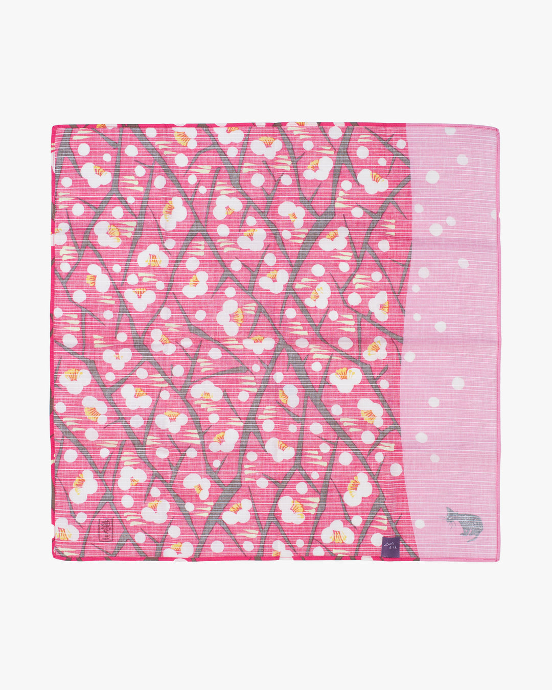 Modern Furoshiki, Musubi, Yumeji Takehisa, Japanese Apricot and Cat, Pink, 19 x 19
