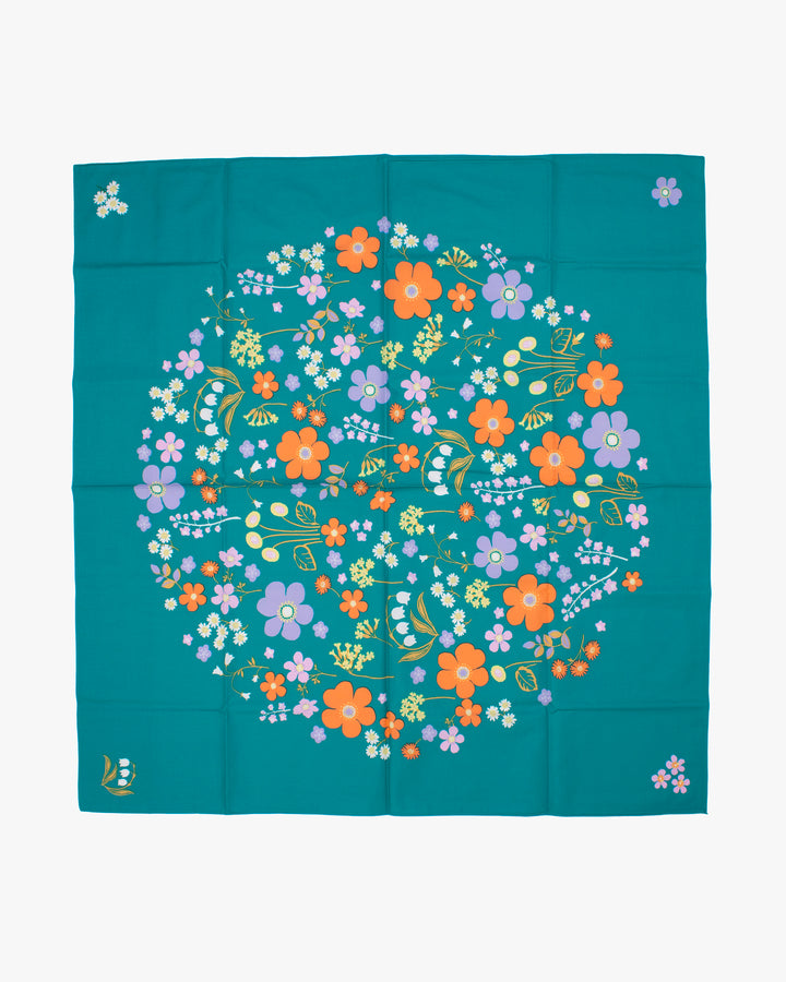 Modern Furoshiki, Musubi, Organic Cotton, Flower Garden by Adeline 39.5" x 39.5"