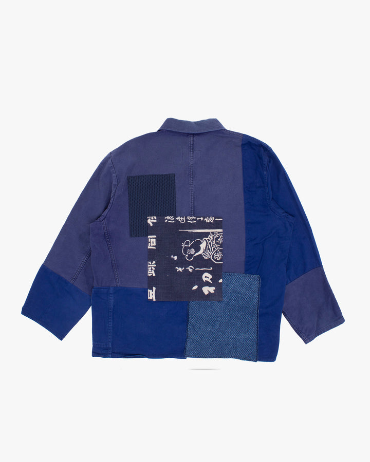 Kiriko Custom, One of a Kind Patched French Workman Jacket, Blue Patched Apron Fabric - 4