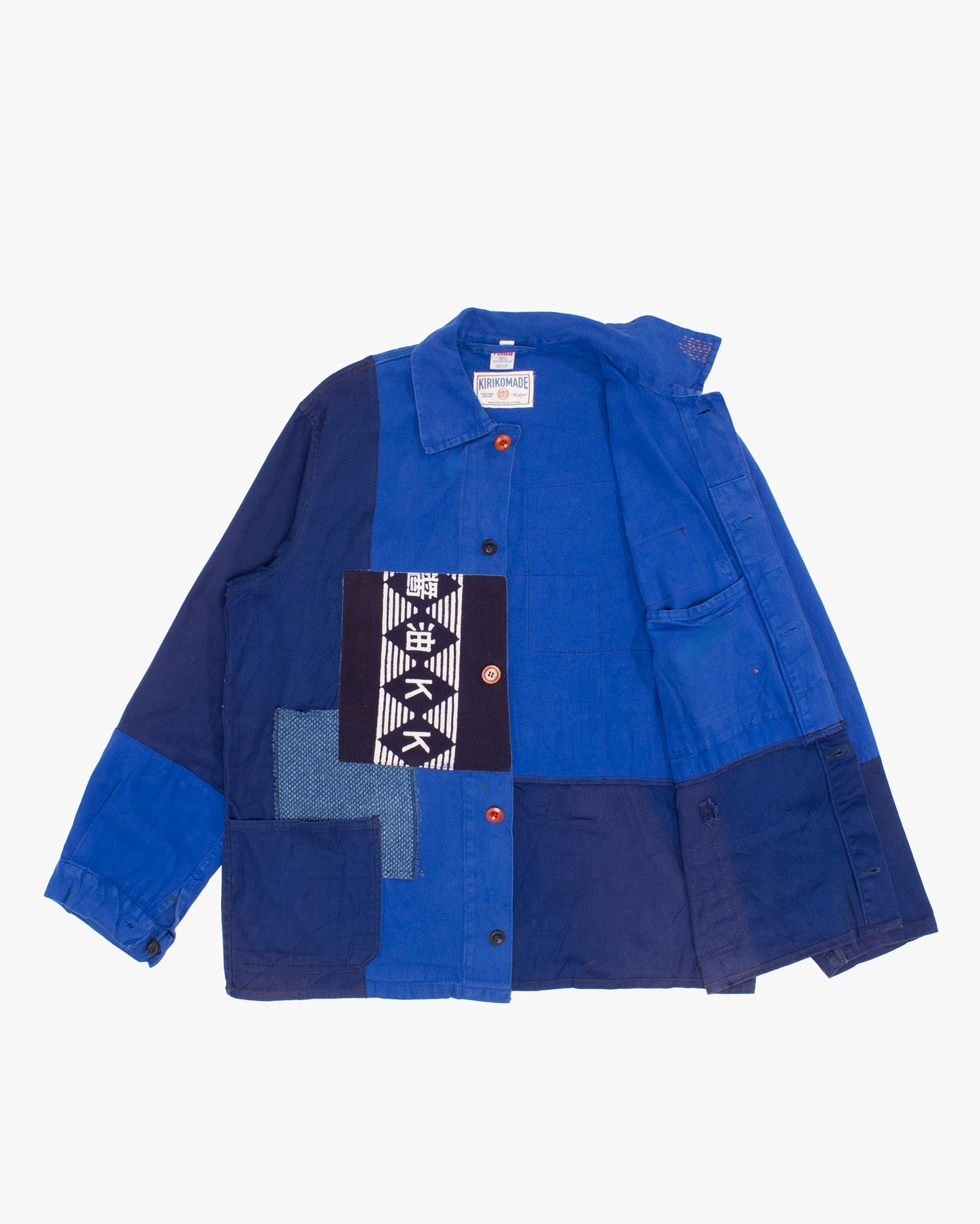 Kiriko Custom, One of a Kind Patched French Workman Jacket, Blue