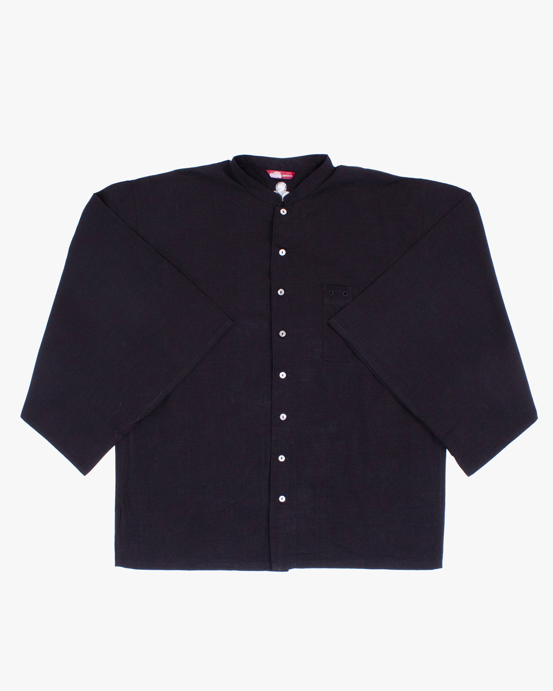 Wa-Modern, Long Sleeve Button Up Tunic, Embroidered, Black