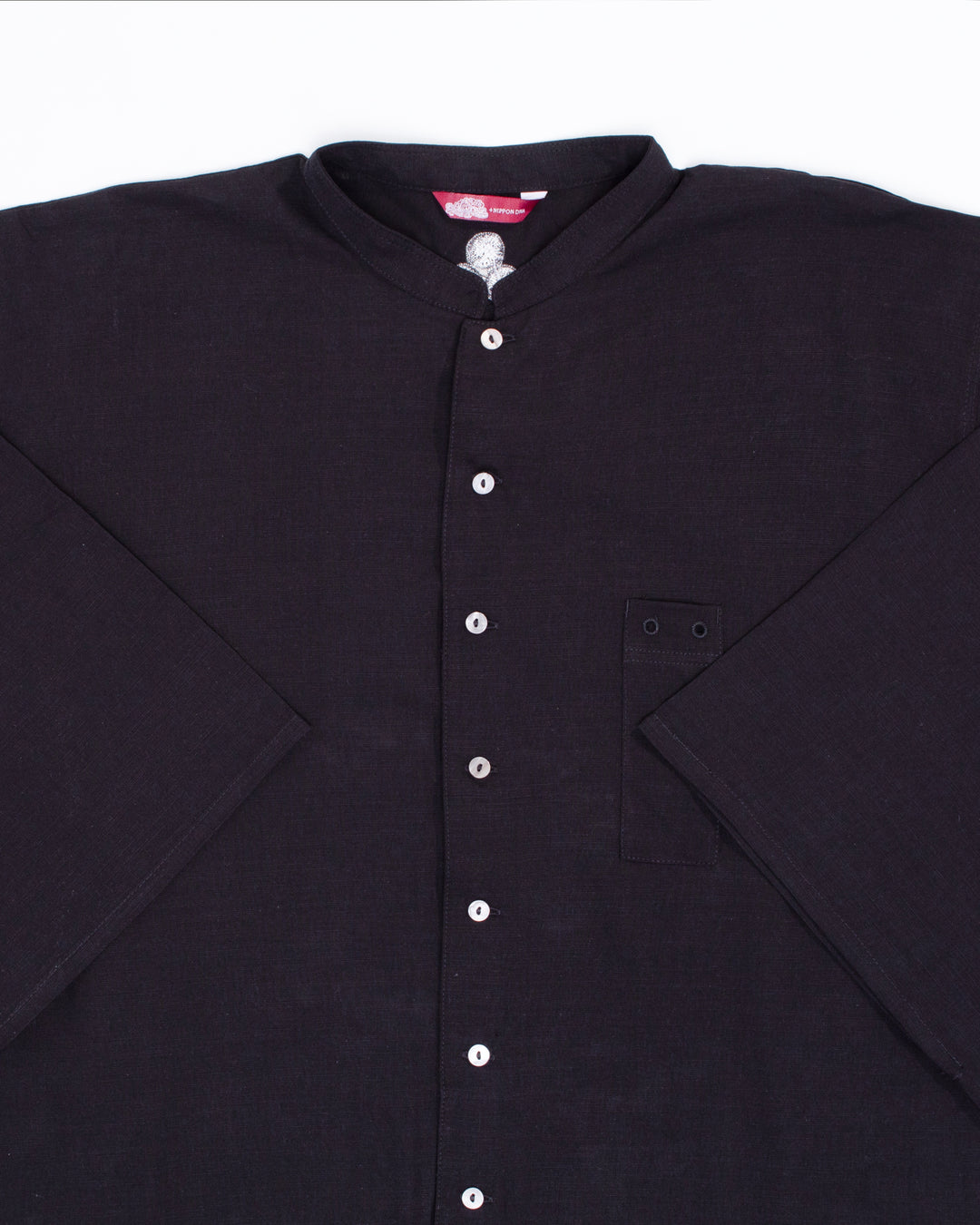 Wa-Modern, Long Sleeve Button Up Tunic, Embroidered, Black
