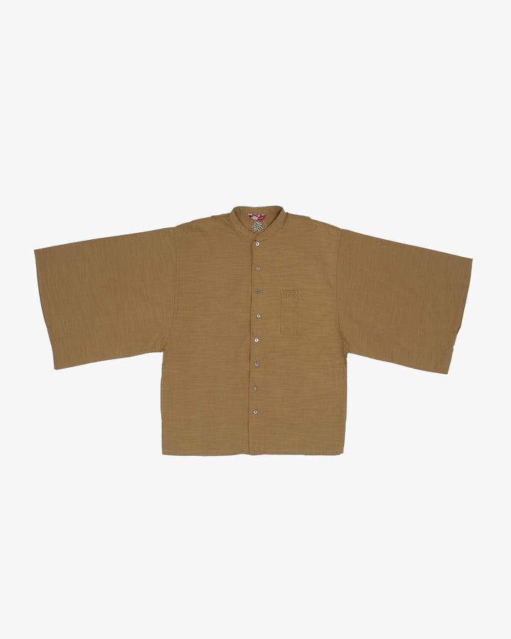 Wa-Modern, Long Sleeve Button Up Tunic, Embroidered, Khaki