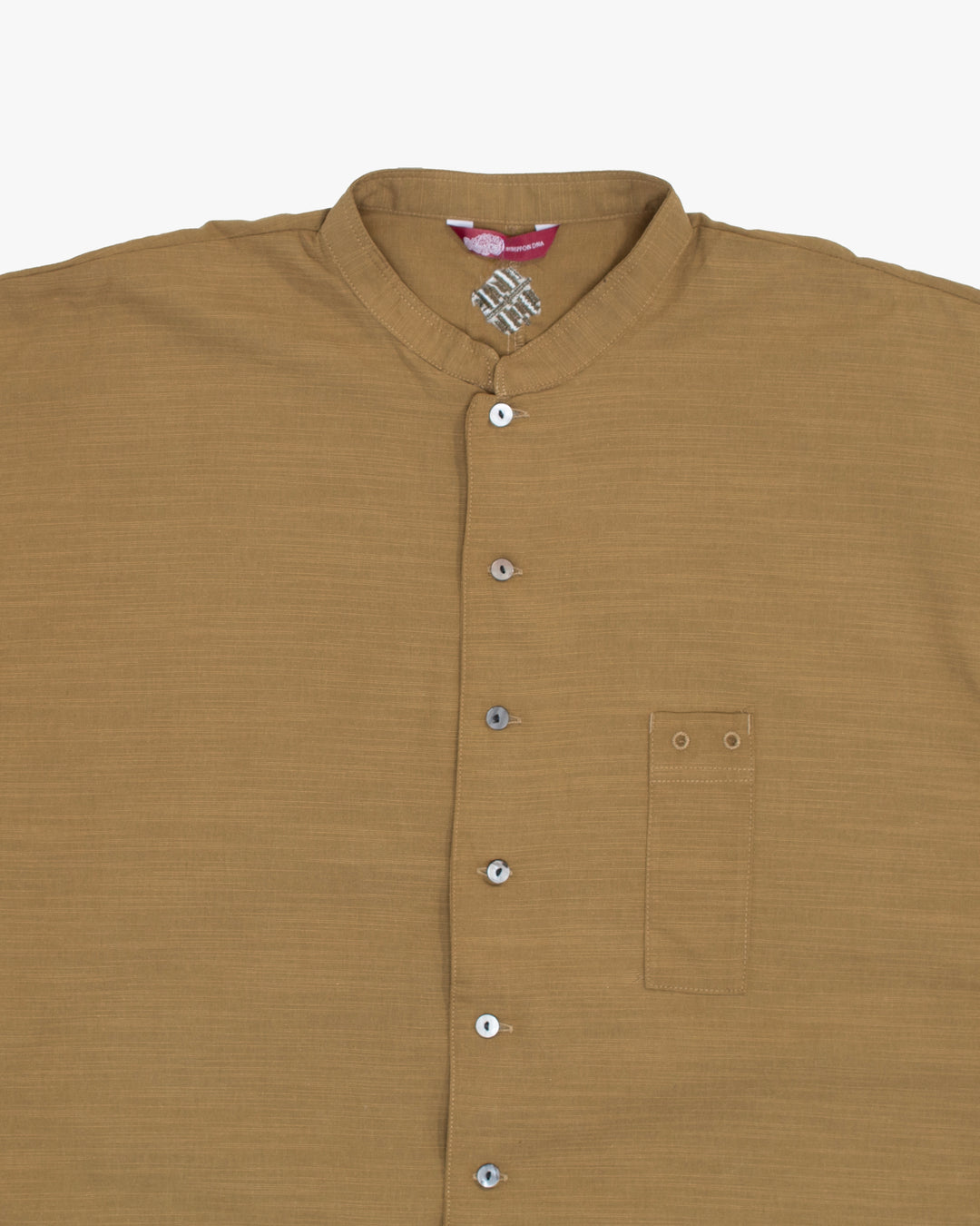 Wa-Modern, Long Sleeve Button Up Tunic, Embroidered, Khaki