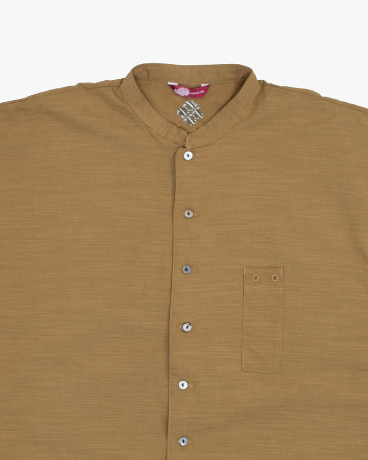 Wa-Modern, Long Sleeve Button Up Tunic, Embroidered, Khaki