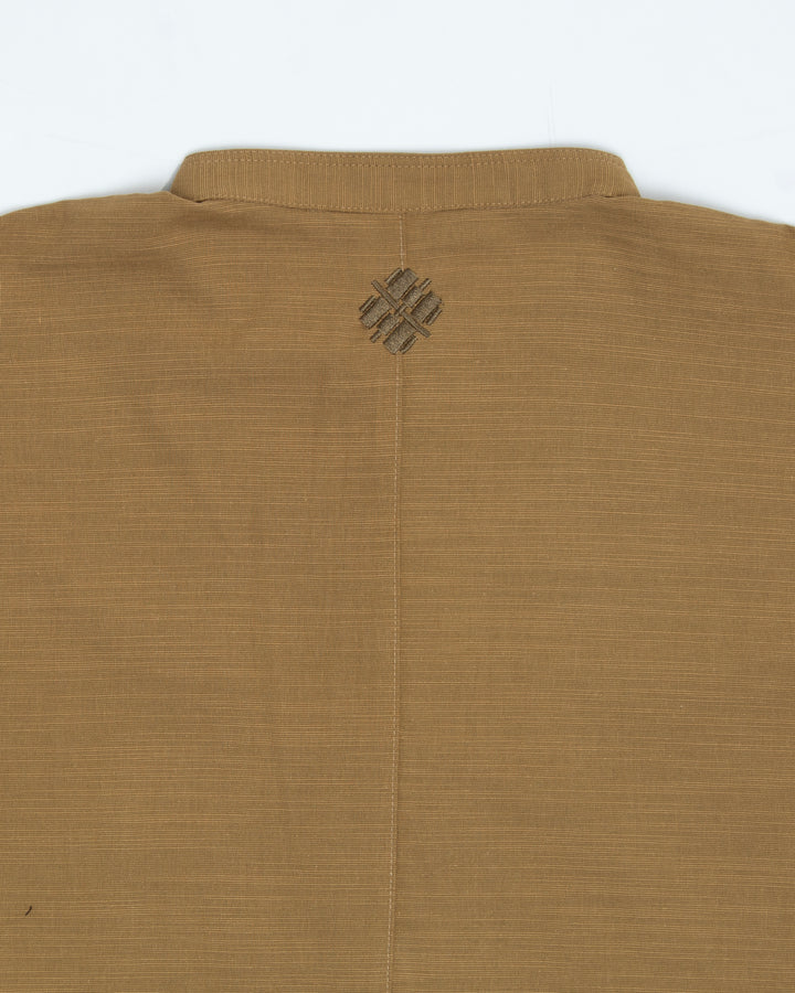 Wa-Modern, Long Sleeve Button Up Tunic, Embroidered, Khaki