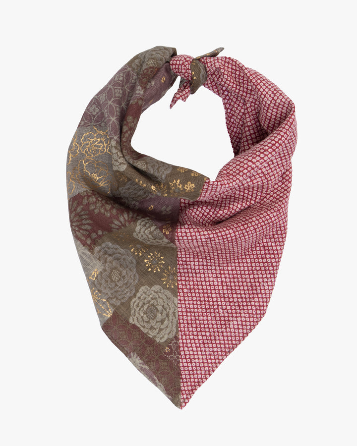 Kiriko Original Bandana, Split, Azuki and Gold and Red Shibori