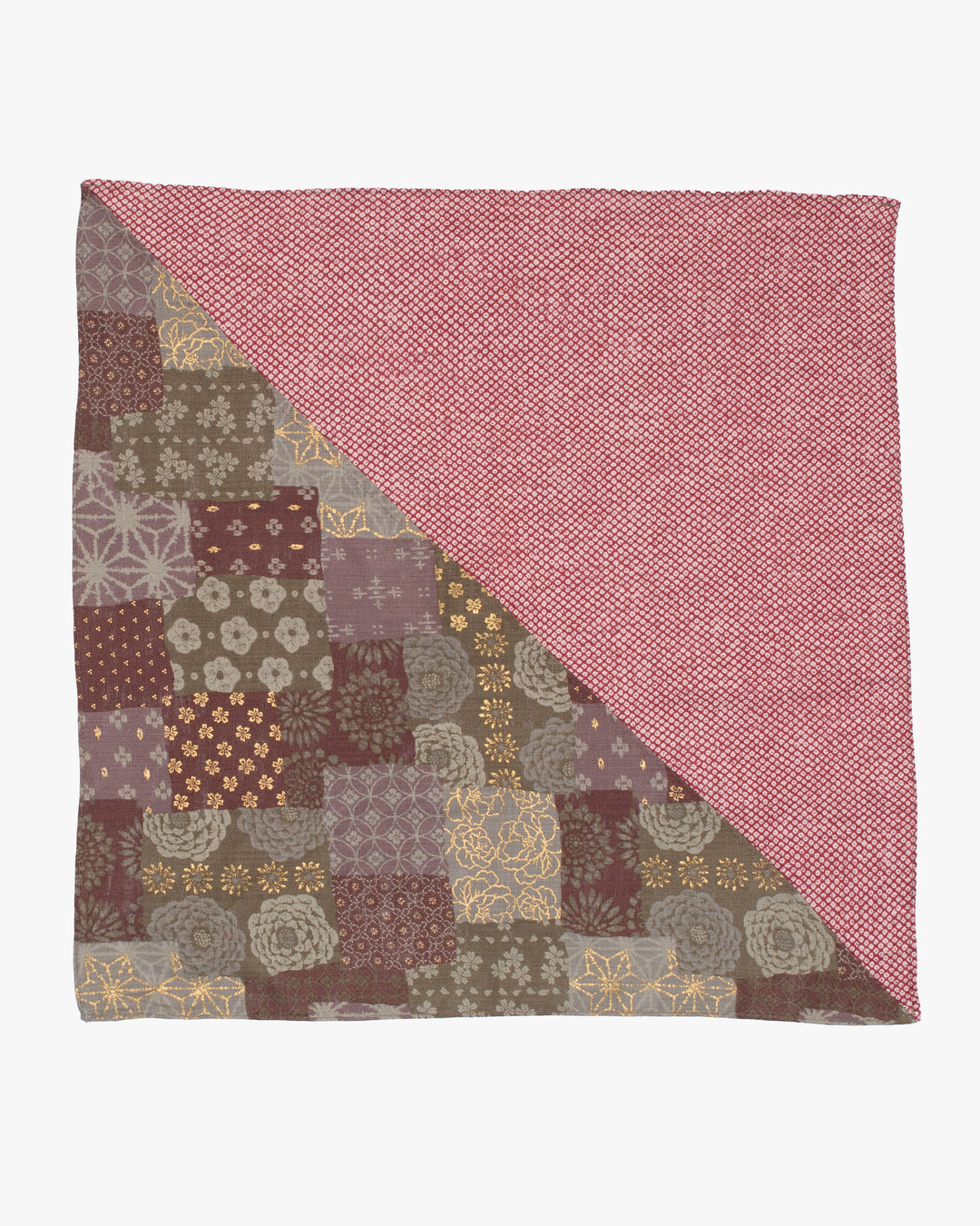 Kiriko Original Bandana, Split, Azuki and Gold and Red Shibori