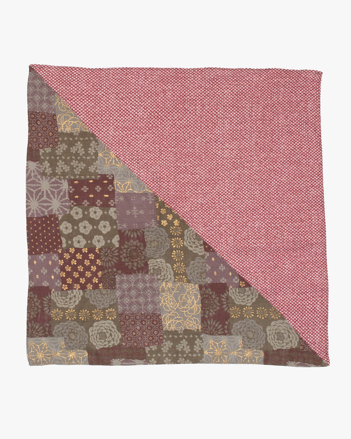 Kiriko Original Bandana, Split, Azuki and Gold and Red Shibori