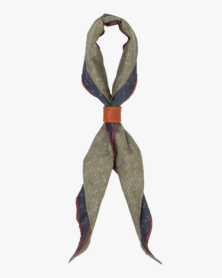 Kiriko Original Split Neckerchief, Red Same Komon and Green Tonbo