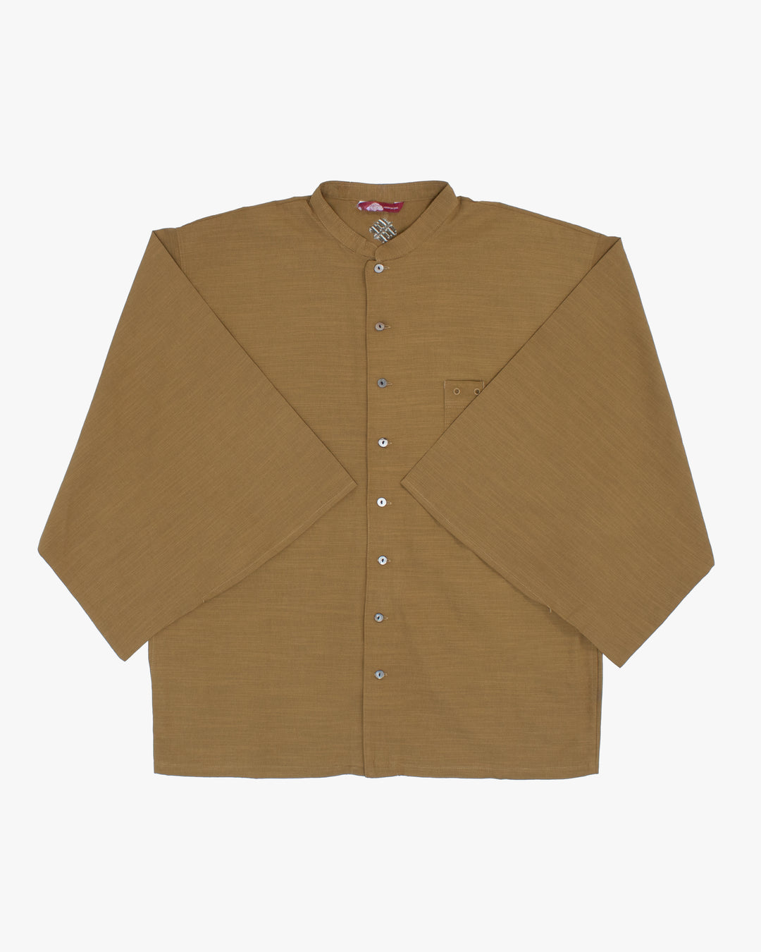 Wa-Modern, Long Sleeve Button Up Tunic, Embroidered, Khaki