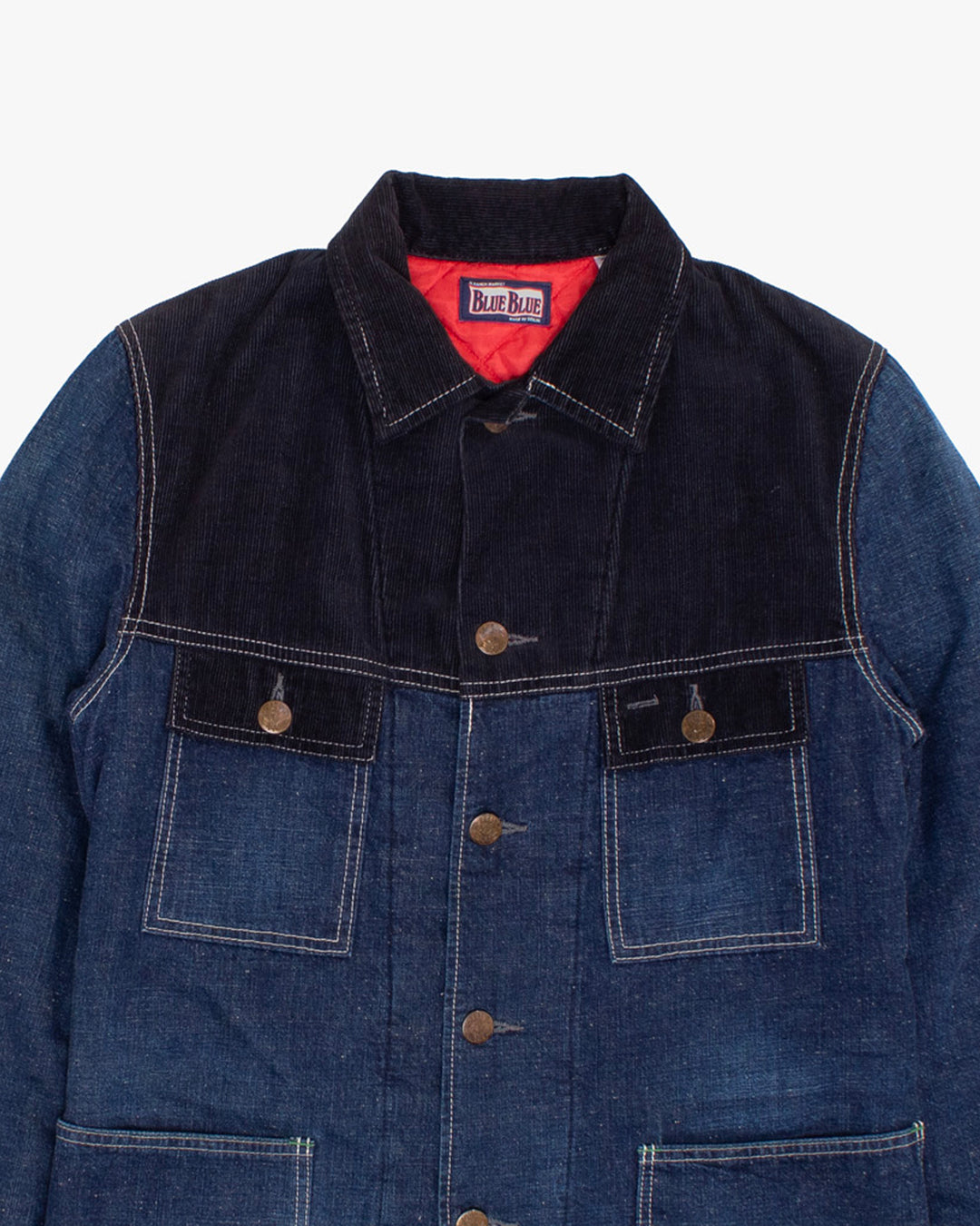 Japanese Repro Jacket, Blue Blue, Size 2, Black Cord Dark Wash Denim Mix