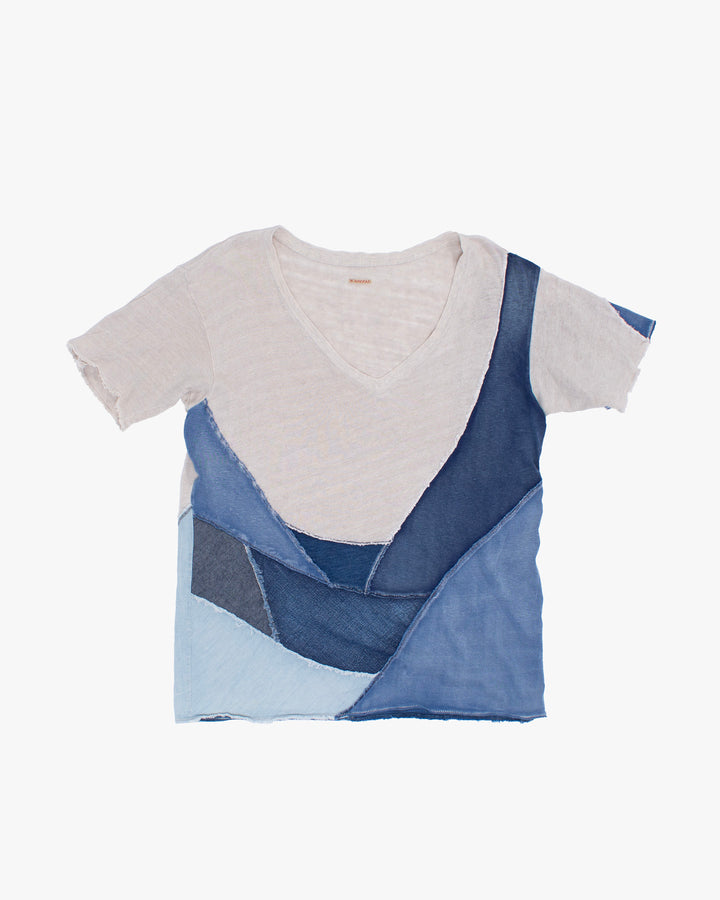 Japanese Repro Short Sleeve Shirt, Kapital, L, White with Blue Patch