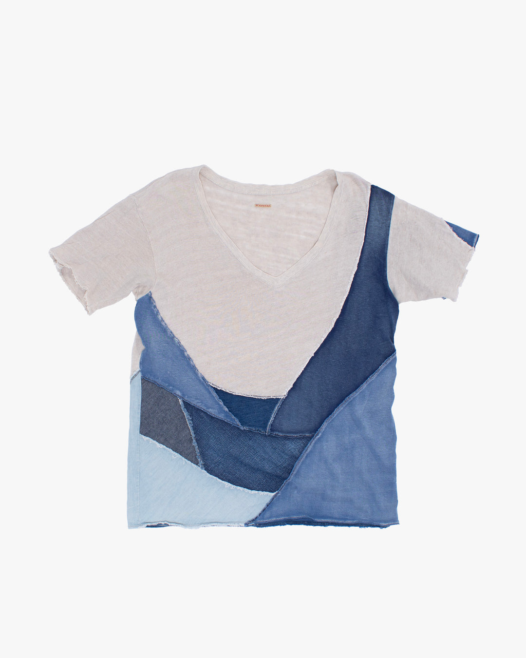 Japanese Repro Short Sleeve Shirt, Kapital, L, White with Blue Patch