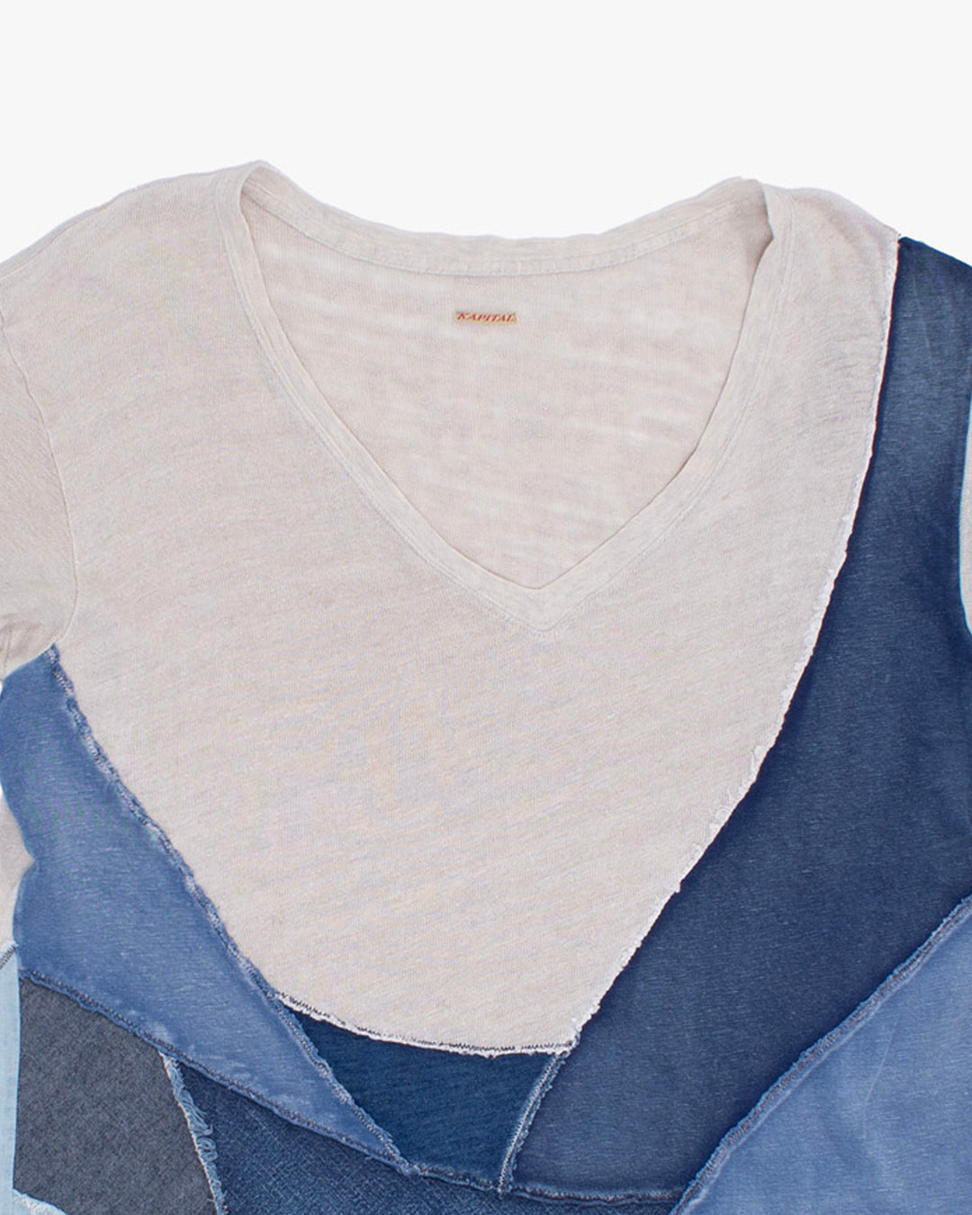 Japanese Repro Short Sleeve Shirt, Kapital, L, White with Blue Patch