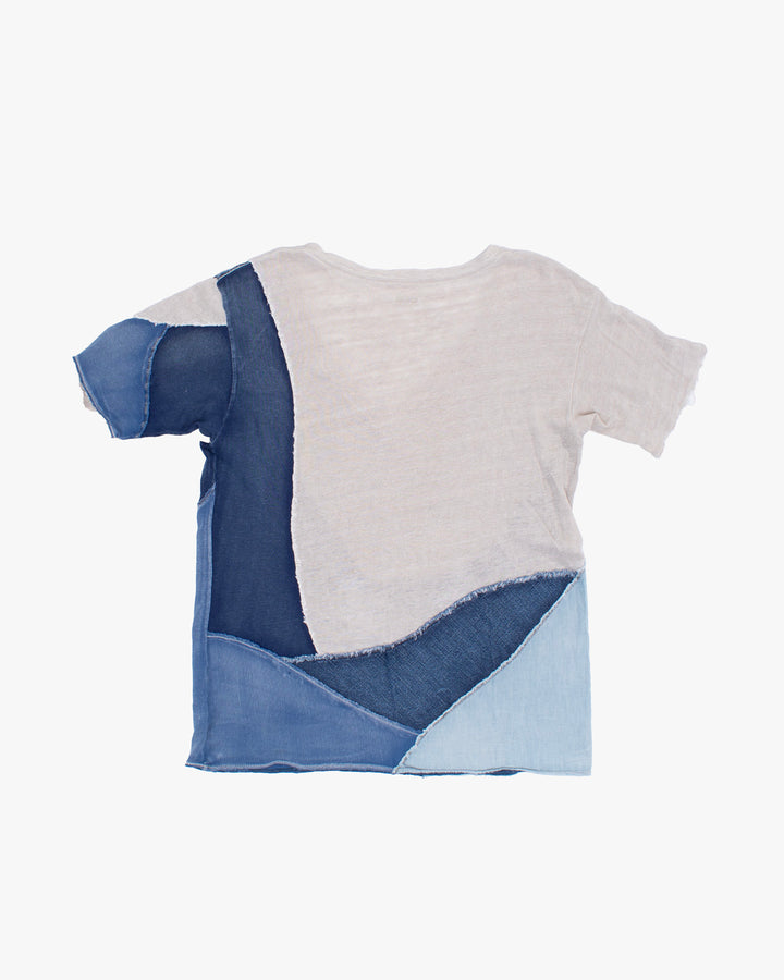 Japanese Repro Short Sleeve Shirt, Kapital, L, White with Blue Patch