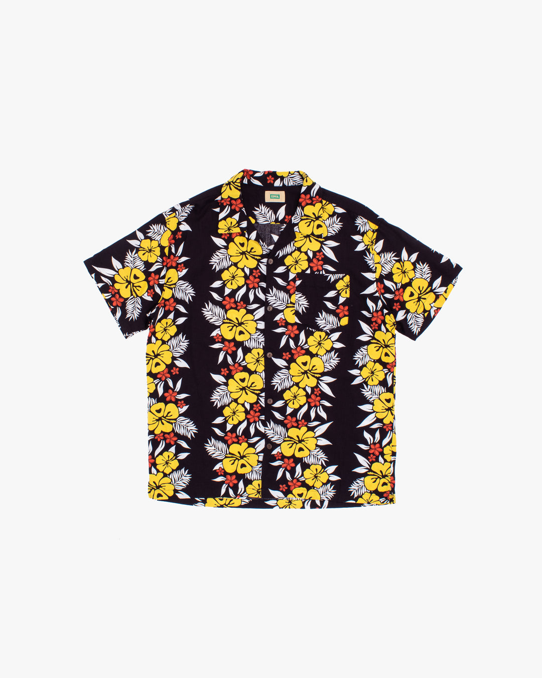 Japanese Repro Shirt, Short Sleeve Aloha Shirt, M, Edwin, Yellow Hibiscus Flowers on Black
