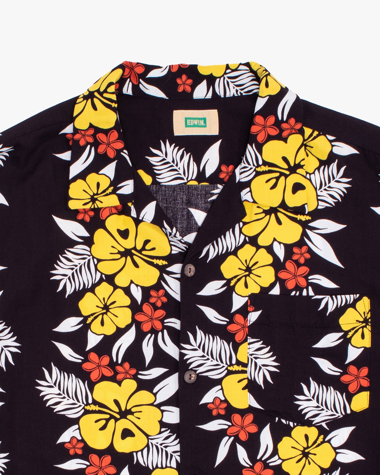 Japanese Repro Aloha Shirt, M, Edwin, Yellow Hibiscus Flowers on Black