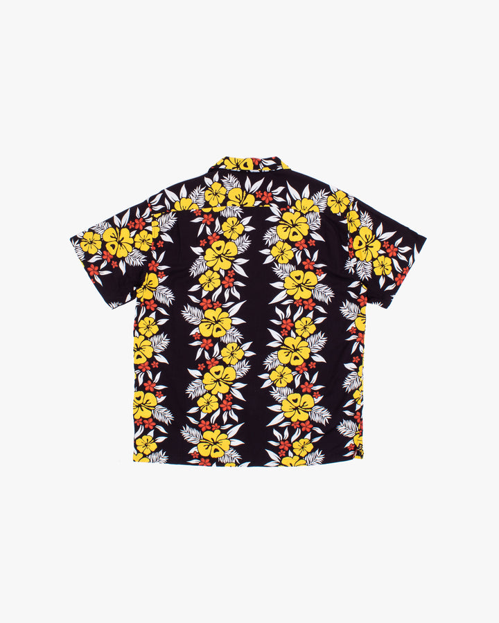 Japanese Repro Shirt, Short Sleeve Aloha Shirt, M, Edwin, Yellow Hibiscus Flowers on Black