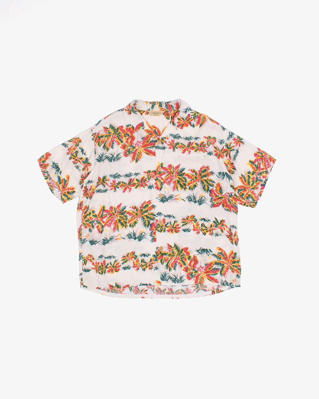 Japanese Repro Shirt, Short Sleeve Aloha Shirt, M, Edwin, Multicolor Palm Trees on Cream