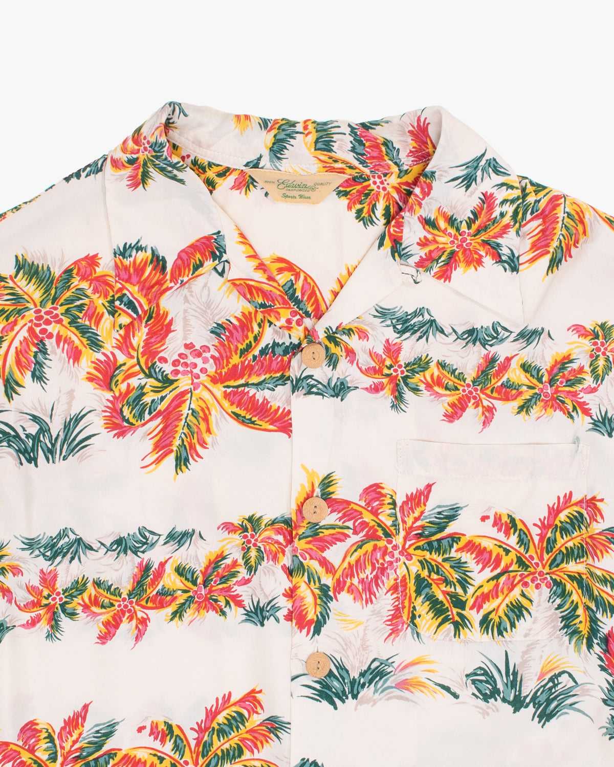 Japanese Repro Aloha Shirt, M, Edwin, Multicolor Palm Trees on Cream