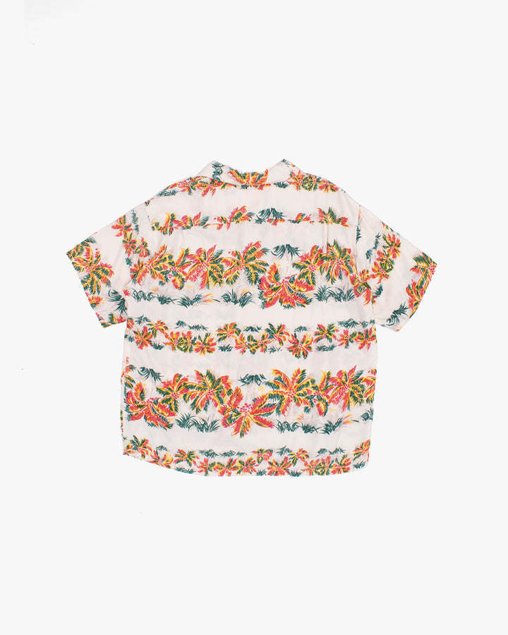 Japanese Repro Shirt, Short Sleeve Aloha Shirt, M, Edwin, Multicolor Palm Trees on Cream