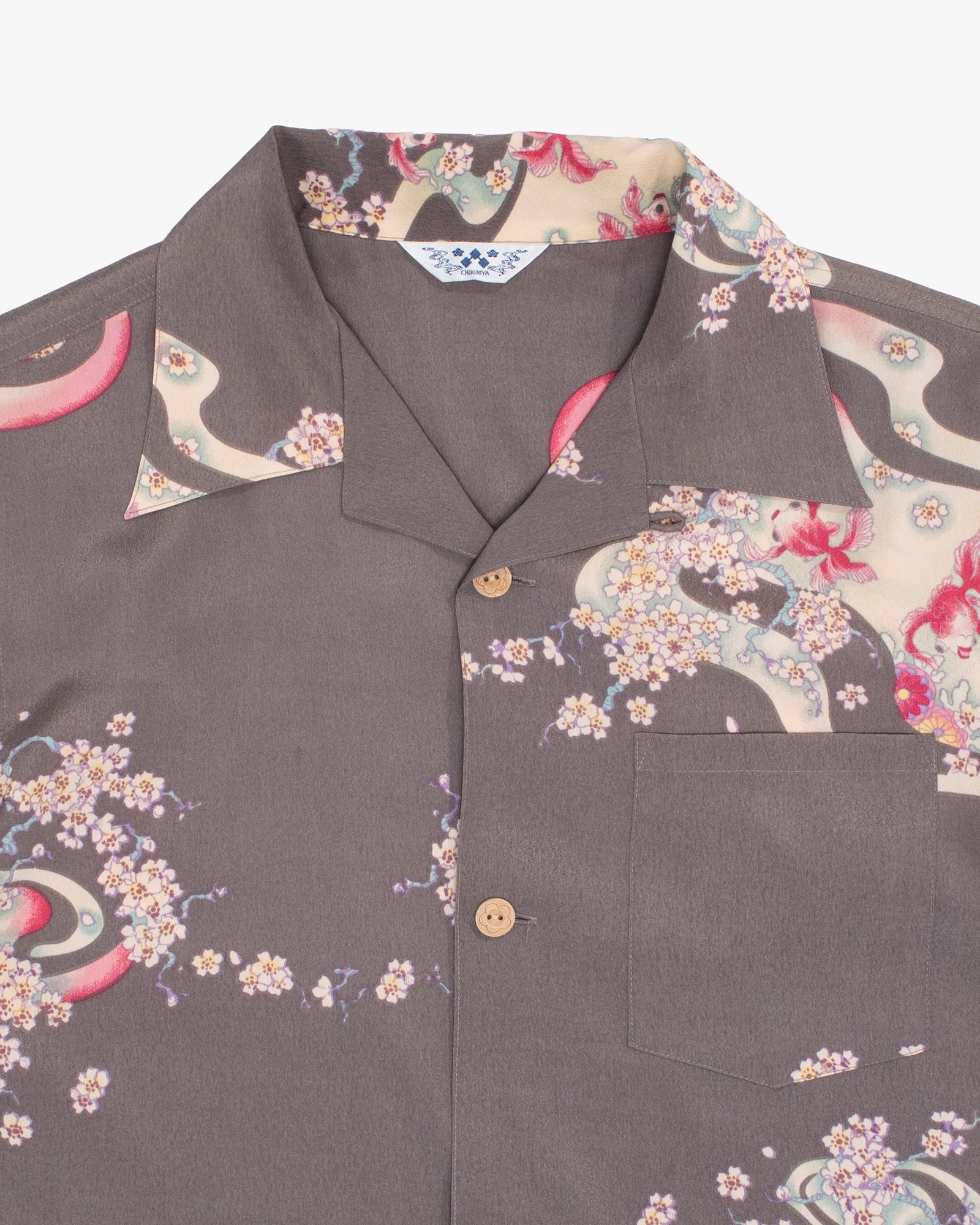 Japanese Repro Aloha Shirt, M, Chikiriya, Goldfish on Grey