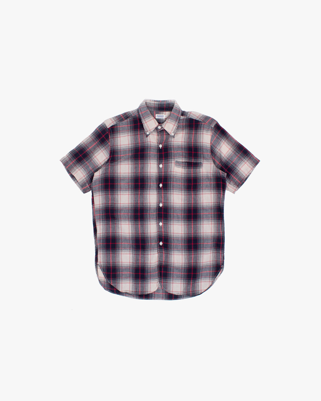 Japanese Repro Short-Sleeve Shirt, M, Warehouse &amp; Co, Red and Navy Plaid