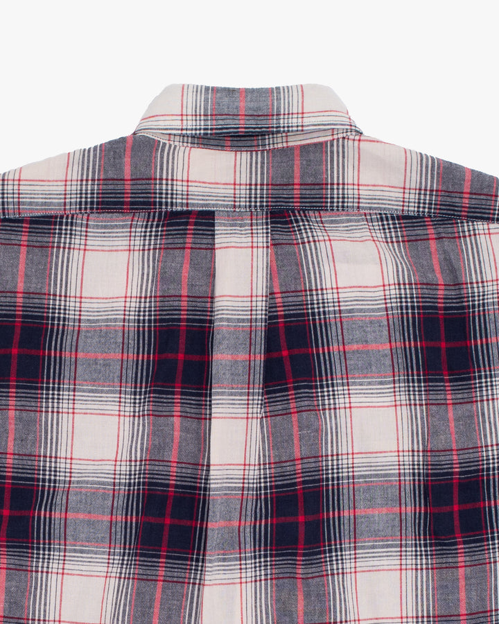 Japanese Repro Short-Sleeve Shirt, M, Warehouse &amp; Co, Red and Navy Plaid