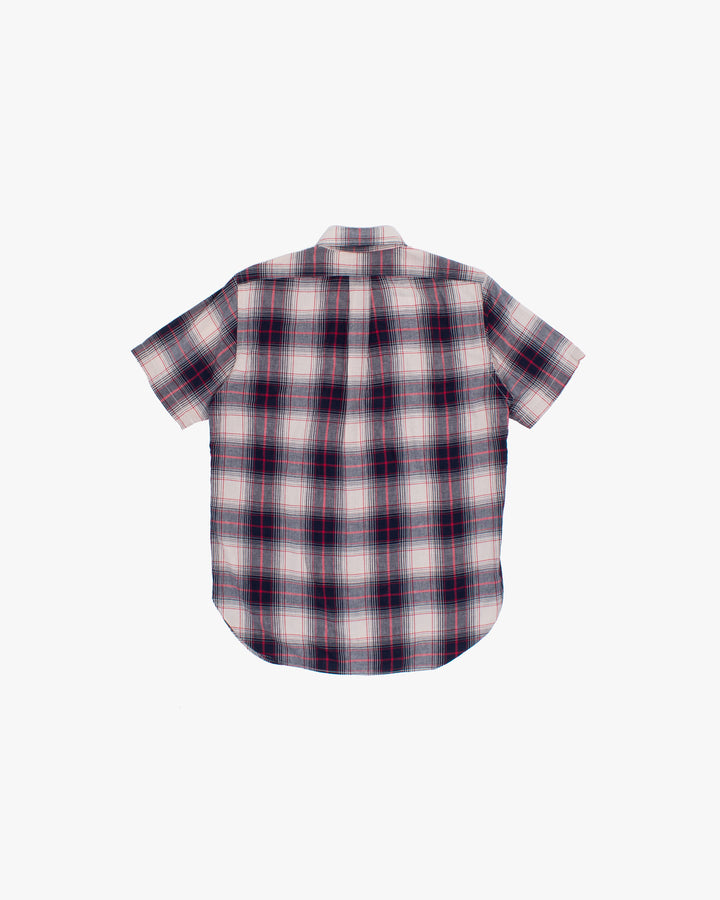 Japanese Repro Short-Sleeve Shirt, M, Warehouse &amp; Co, Red and Navy Plaid