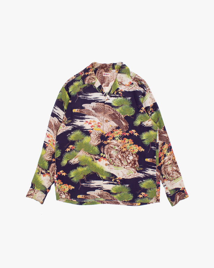 Japanese Repro Long-Sleeve Shirt, L, Toyo Enterprises, Eagle with Branches and Autumn Leaves