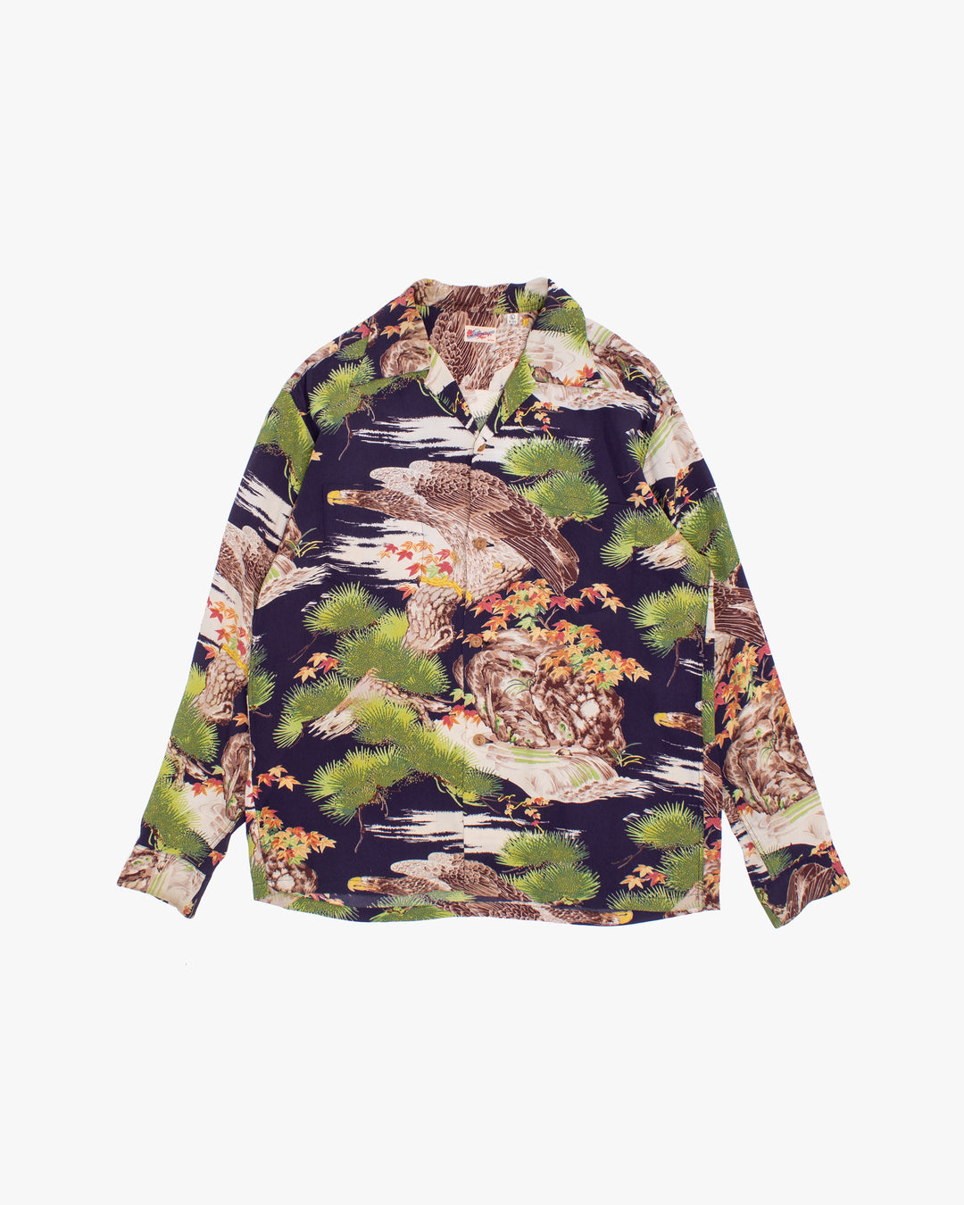 Japanese Repro Long-Sleeve Shirt, L, Toyo Enterprises, Eagle with Branches and Autumn Leaves