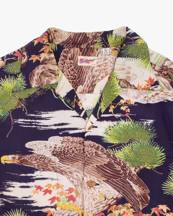 Japanese Repro Long-Sleeve Shirt, L, Toyo Enterprises, Eagle with Branches and Autumn Leaves